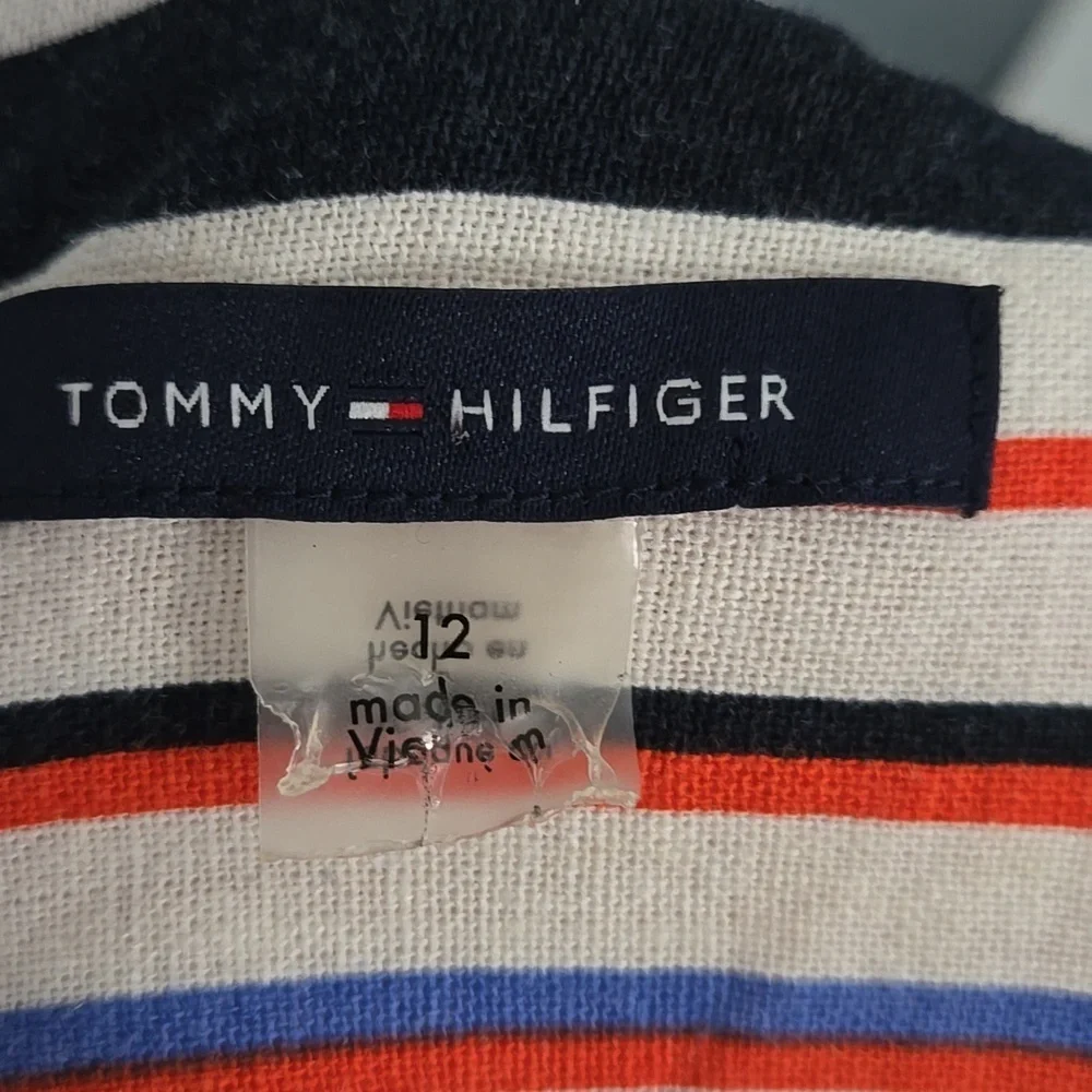 TOMMY HILFIGER Linen Halter Sheath Midi Dress Sz 12 Colorblock Preppy Collegiate - Picture 10 of 12